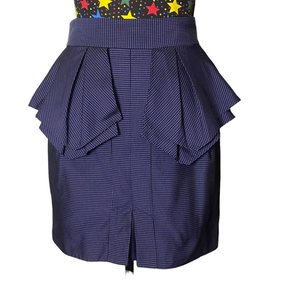 Cue peplum layered skirt, blue and gold checked pattern, size 8 - Picture 3 of 5